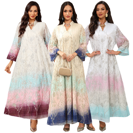 Luxury Jacquard Gradient Abaya Kaftan Dress for Eid Muslim Women