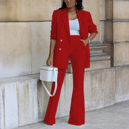 Women’s Solid Blazer & Pants Suit | Long Sleeve Formal Office Set