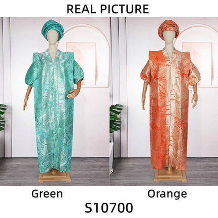 African Kaftan Boubou Dress for Women V-Neck Loose Fit with Headscarf