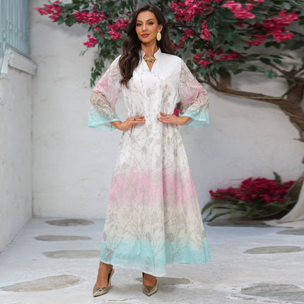 Luxury Jacquard Gradient Abaya Kaftan Dress for Eid Muslim Women