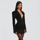 Women's V Neck Long Sleeve Pleated Blazer Mini Dress for Office Party Wear