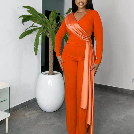 Women’s Long Sleeve V Neck Slim Fit Jumpsuit One Piece Romper