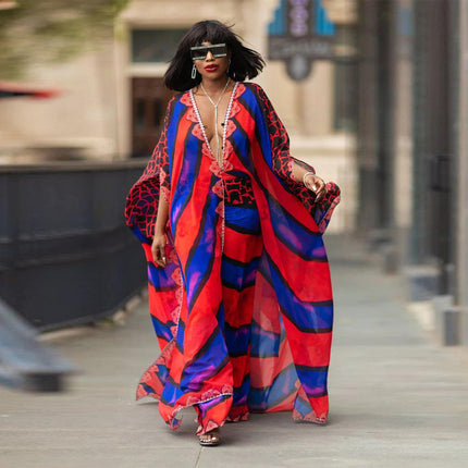 Vintage V-Neck Chiffon Maxi Dress Coat for Women | Casual Long