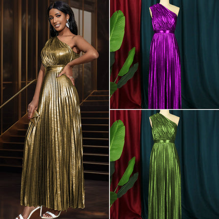 Women’s Backless A-Line Maxi Prom Dress High Waist Pleated Party Gown