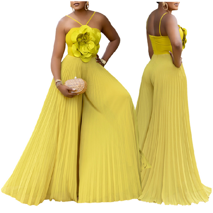 Summer Halter Neck Wide Leg Jumpsuit for Women with 3D Flower