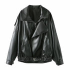 Women's Long Sleeve Zipper Lapel Leather Motorcycle Jacket Autumn Winter Casual Coat