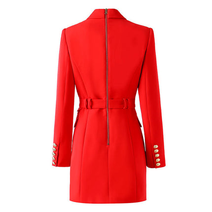 Women’s Double Breasted Office Blazer Dress with Belt Long Sleeve Elegant