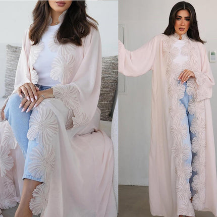 Modest Open Abaya for Women | Floral Ramadan Dubai Muslim Cardigan