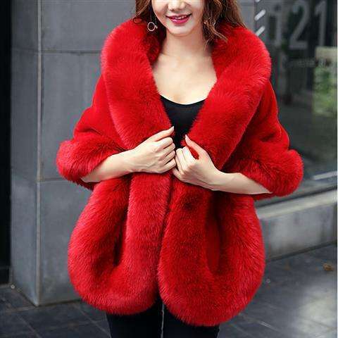 Luxury Faux Fur Bridal Shawl Autumn Winter Warm Mink Fox Collar Cape