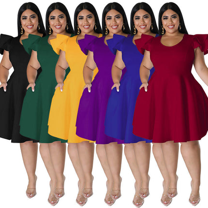 Plus Size Elegant Evening Dress for Women Solid Color Ruffled A-Line