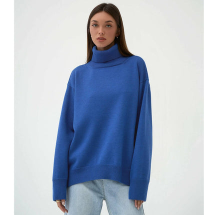 Winter High Neck Women's Knit Sweater Warm Loose Fit Pullover Top