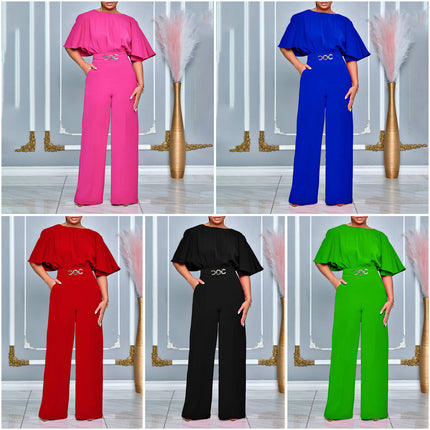 Elegant Summer Wide Leg Jumpsuit for Women O-Neck High Waist One Piece