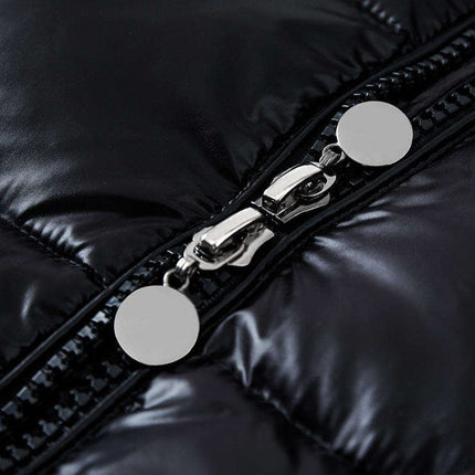 Men's Black Shiny Puffer Jacket Hooded Winter Duck Down Coat Plus Size