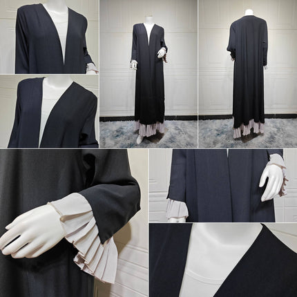 Dubai Open Abaya for Women Pleated Black Islamic Muslim Dress