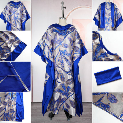 African Jacquard Abaya Dress for Women Satin Embroidered with Scarf