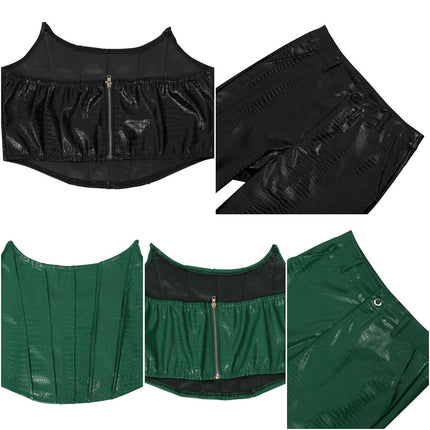PU Leather 2 Piece Set for Women Sleeveless Vest Straight Pants