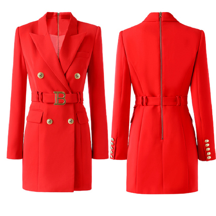 Women’s Double Breasted Office Blazer Dress with Belt Long Sleeve Elegant