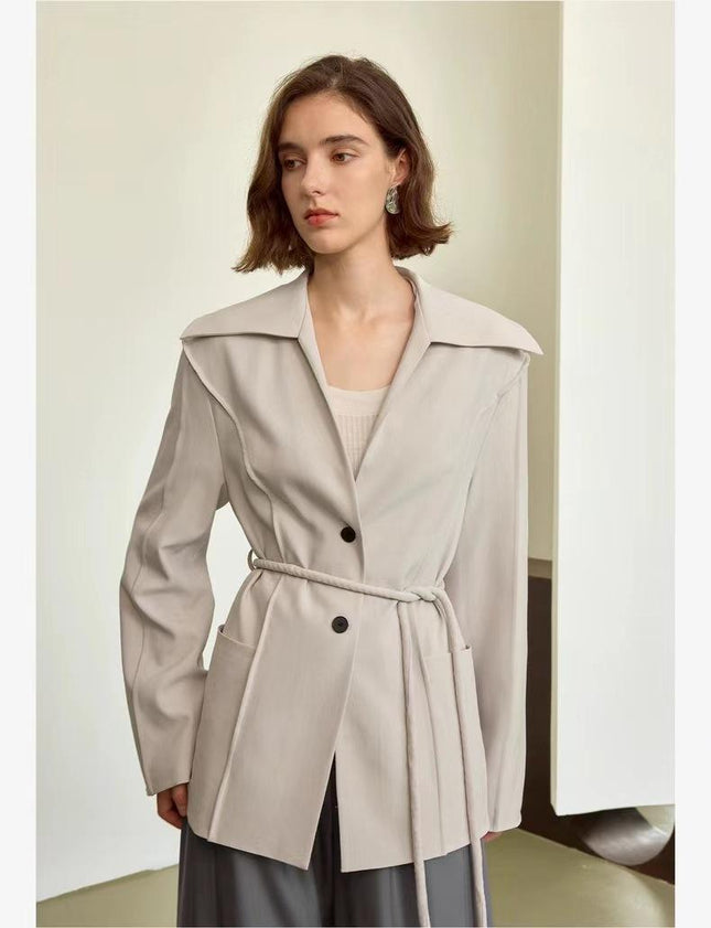 Autumn Winter Women’s Sailor Collar Lace-Up Office Blazer Jacket