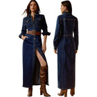 Women’s Long Sleeve Denim Maxi Dress Spring Fall Casual Office Jean