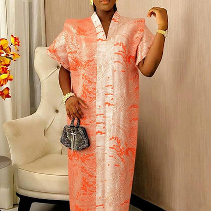 African Kaftan Boubou Dress for Women V-Neck Loose Fit with Headscarf