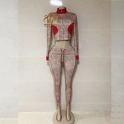 Women’s Leopard Print Crop Top & Leggings 2-Piece Streetwear Set