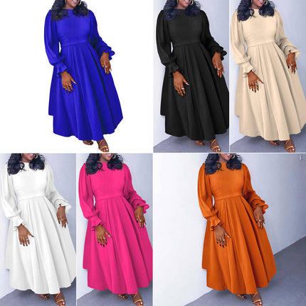 Plus Size Autumn Winter African Dress Long Sleeve O Neck A Line Party