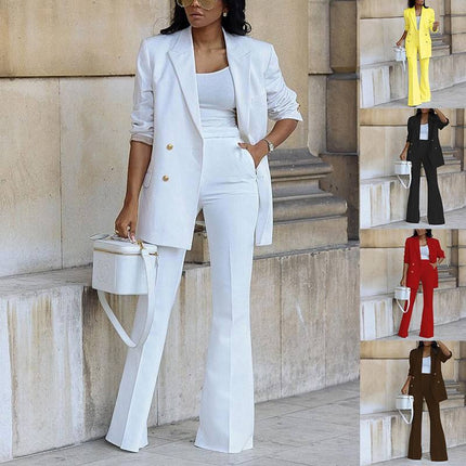 Women’s Solid Blazer & Pants Suit | Long Sleeve Formal Office Set