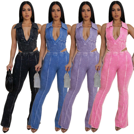 Women’s Summer Two-Piece Set Sleeveless Top & Flare Pants Outfit