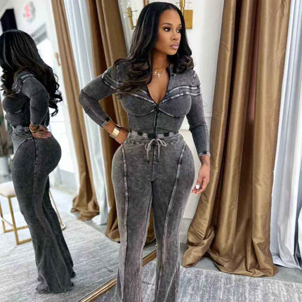 Women Vintage Cotton Crop Jacket & Pants Set | Fall Winter 2-Piece