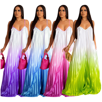 Gradient V-Neck Wide Leg Jumpsuit for Women Elegant One Piece Pantsuit