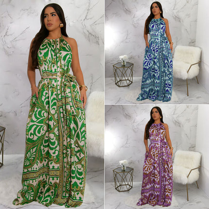 Summer Halter Backless Wide Leg Jumpsuit for Women Boho Style