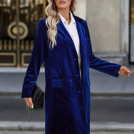Women's Loose Velvet Single Breasted Lapel Long Sleeve Winter Blazer Coat