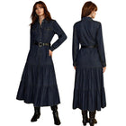 Women's Long Sleeve Denim Maxi Dress Slim Fit Button Front