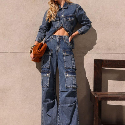 Women's Y2K Vintage Denim Jacket Long Sleeve Lapel Single Breasted Autumn Winter Coat