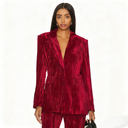 Women's Velvet One Button Lapel V Neck Long Sleeve Winter Office Blazer Coat