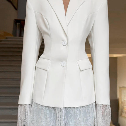 Women's Lapel Long Sleeve Single Breasted Lace Office Blazer Jacket