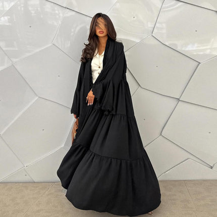 Summer Open Abaya Set with Hijab Embroidered Flare Sleeve Dubai