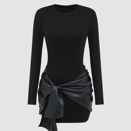 Women’s Leather Patchwork Bodycon Mini Dress Sexy Club Party Style 2026