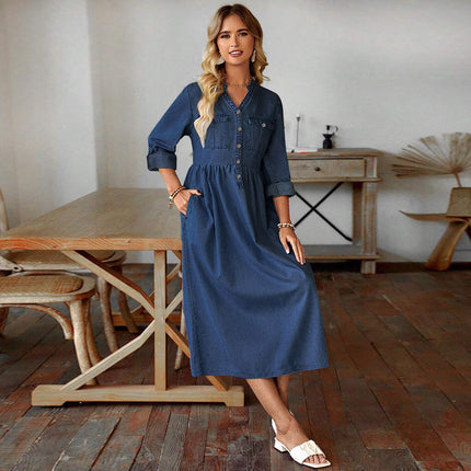 Plus Size Denim Shirt Dress for Women | Long Sleeve Casual Office Jeans Dress