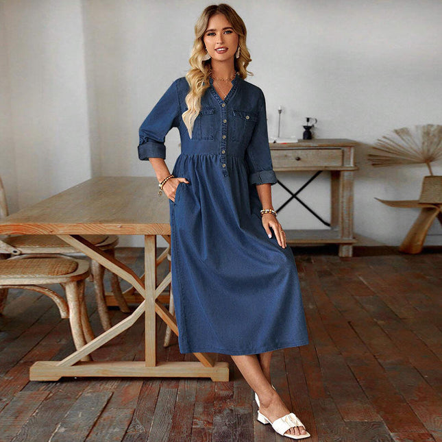 Plus Size Denim Shirt Dress for Women | Long Sleeve Casual Office Jeans Dress
