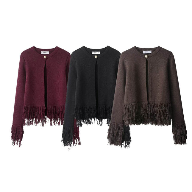 Chic Winter Women Tassel Knit Sweater O-Neck Long Sleeve Pullover