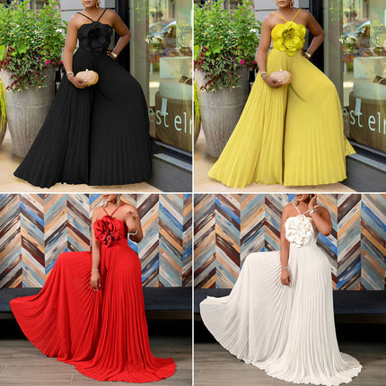 Summer Halter Neck Wide Leg Jumpsuit for Women with 3D Flower