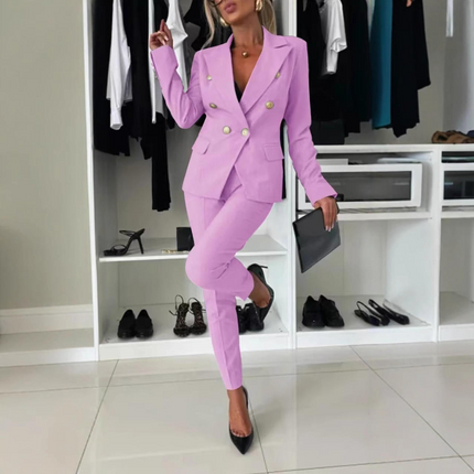 Women’s Double Breasted Blazer & Pants Suit | Office Formal Two Piece Set