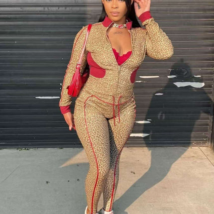 Women’s Leopard Print Crop Top & Leggings 2-Piece Streetwear Set