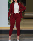 Women’s Elegant Office Suit Set Blazer & Pants Long Sleeve Workwear
