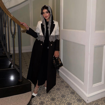 Modest Open Abaya for Women | Lace Cardigan Dubai Robe with Scarf
