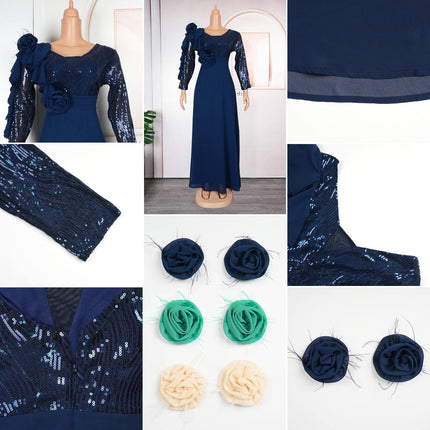 Plus Size V-Neck Sequin Chiffon Maxi Dress Elegant Evening Wear