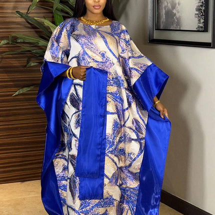 African Jacquard Abaya Dress for Women Satin Embroidered with Scarf