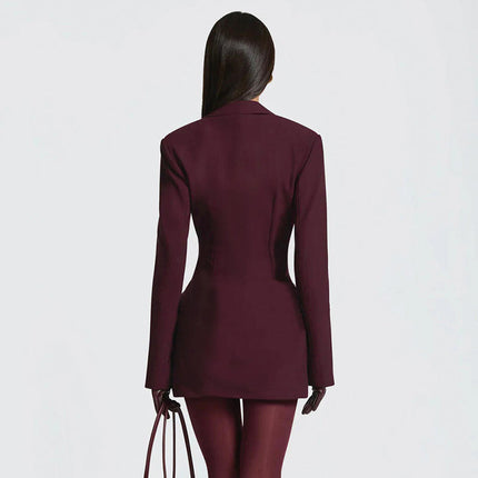 Women's V Neck Long Sleeve Pleated Blazer Mini Dress for Office Party Wear