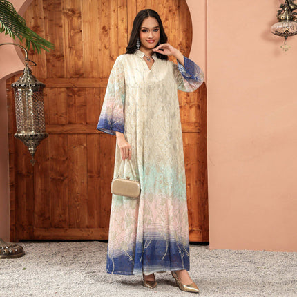 Luxury Jacquard Gradient Abaya Kaftan Dress for Eid Muslim Women